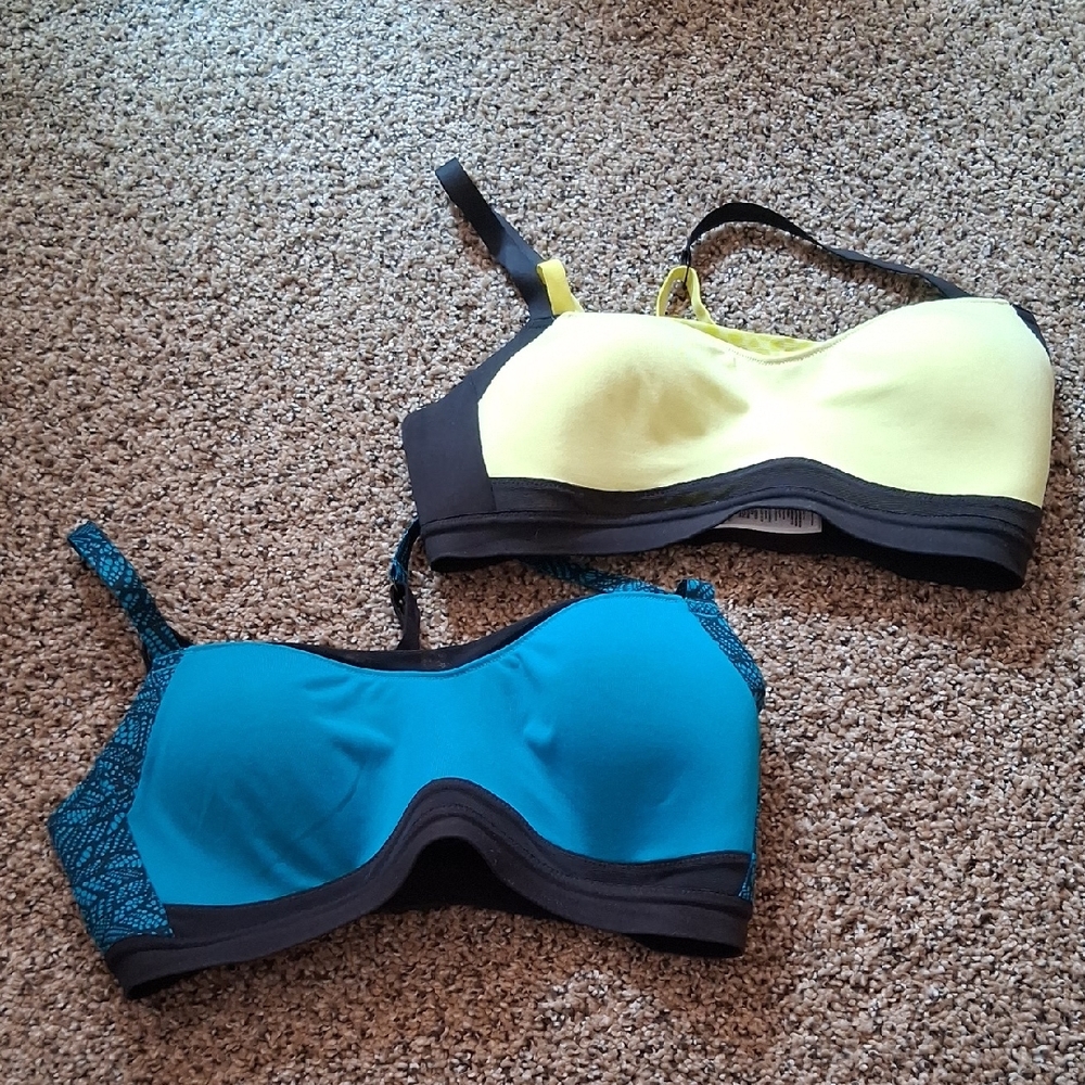 Moving Comfort Yellow and Blue Sports Bras
